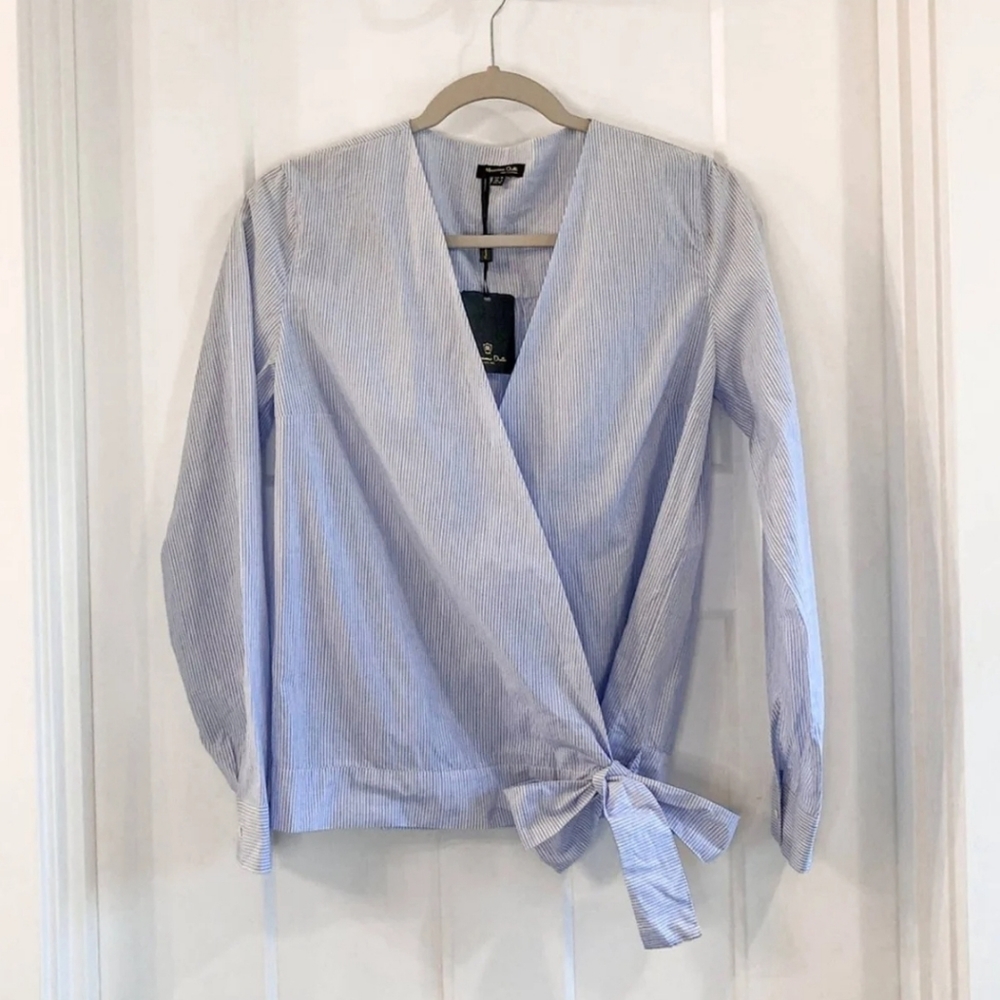 Massimo Dutti Blue Striped Wrap Blouse 6